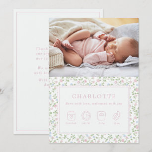 Pastel Blommigt Baby Birth Announcement Photo Card Inbjudningar