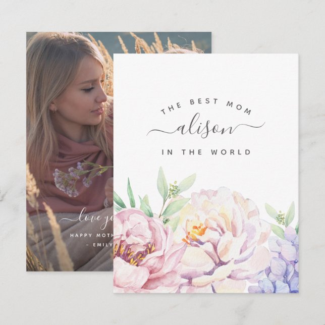 Pastel Blommigt Best Mamma Personlig Photo Card (Fram/baksida)