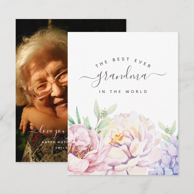 Pastel Blommigt Best Mamma Personlig Photo Card (Fram/baksida)
