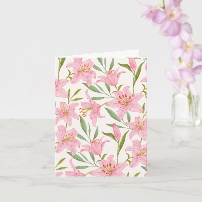 Pastel blommigt Blås lily rosa grönt Kort (Orkide)