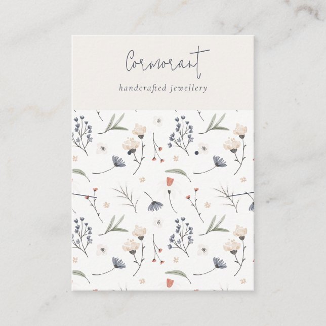 Pastel Blommigt Blue Rust Script Earring Necklace Visitkort (Framsida)