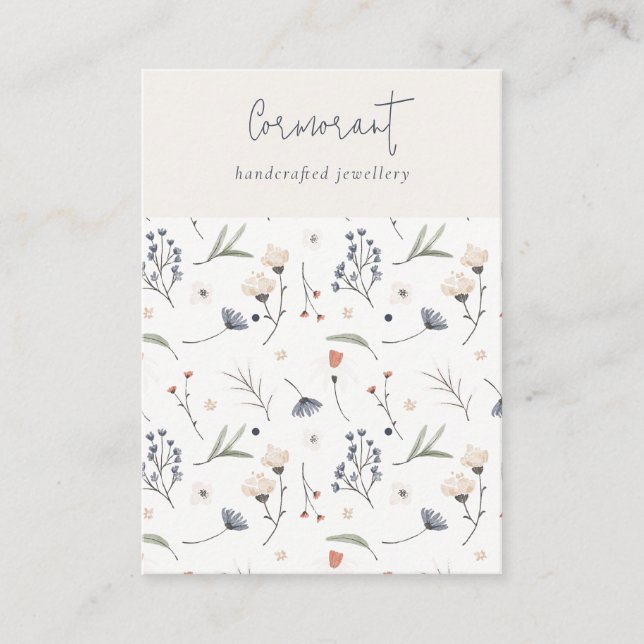 Pastel Blommigt Blue Script 2 Earring Stud Holder Visitkort (Framsida)