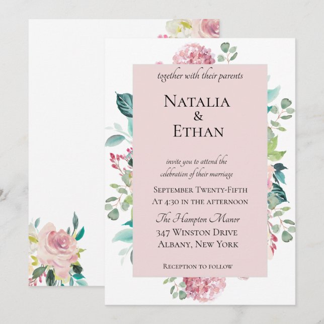 Pastel Blommigt Bouquet-bröllopsinbjudan Inbjudningar (Fram/baksida)