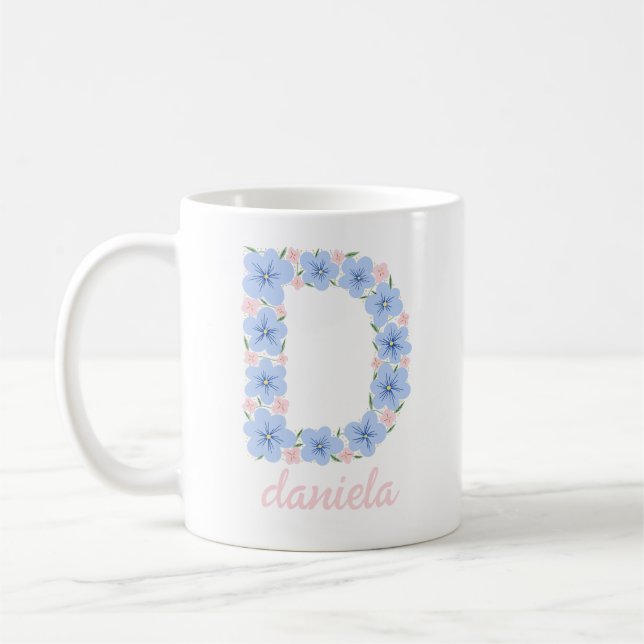Pastel Blommigt Brev D Monogram Kaffemugg (Vänster)