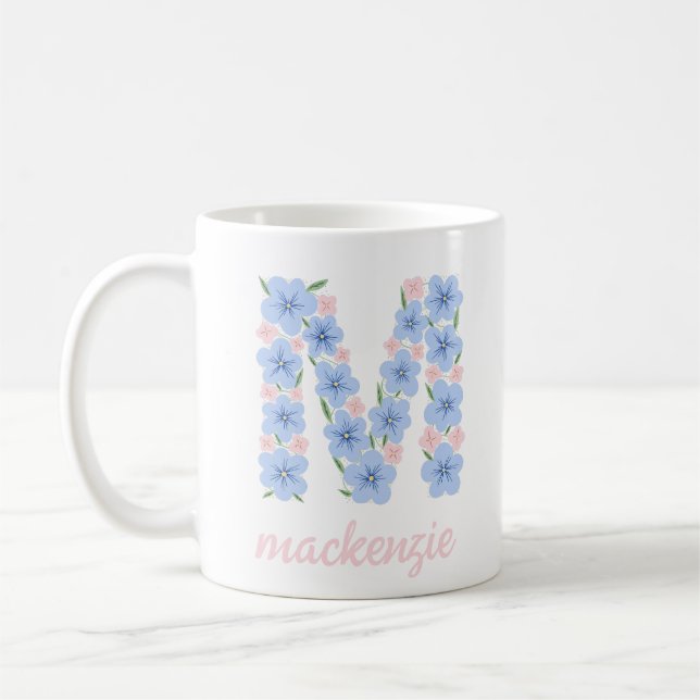 Pastel Blommigt Brev M Monogram Kaffemugg (Vänster)