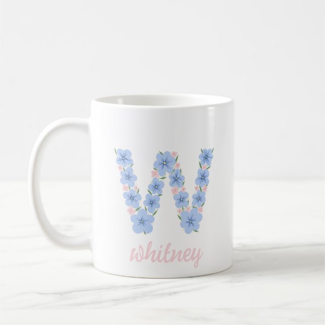 Pastel Blommigt Brev W Monogram Kaffemugg (Vänster)