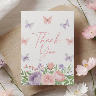 Pastel Blommigt Butterfly Baby Shower Tack Kort
