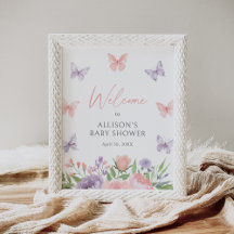 Pastel Blommigt Butterfly Baby Shower Välkomstskyl