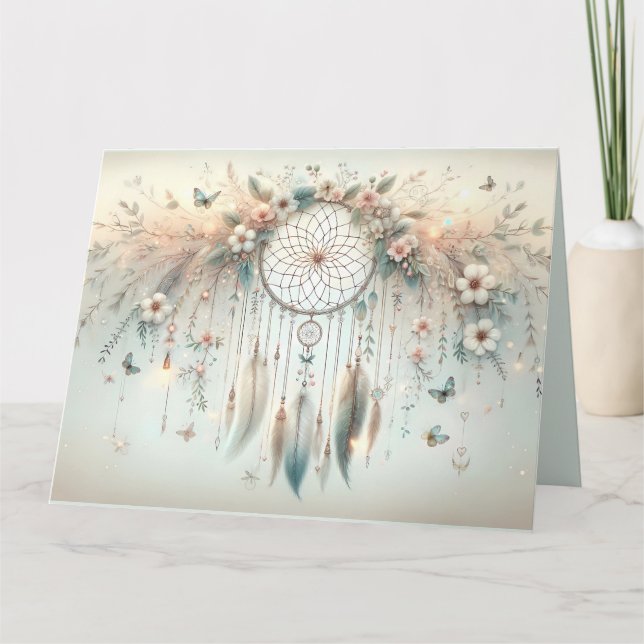 Pastel Blommigt Butterfly Dreamcatcher Kort (Framsida)