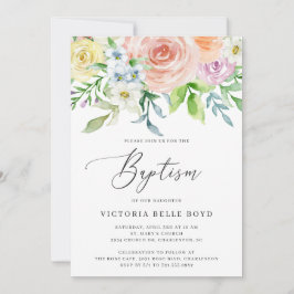 Pastel Blommigt Coral Peach Flicka Baptism Inbjudningar