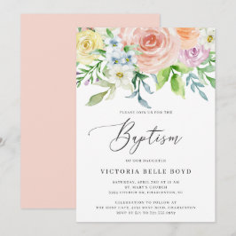 Pastel Blommigt Coral Peach Flicka Baptism Inbjudningar