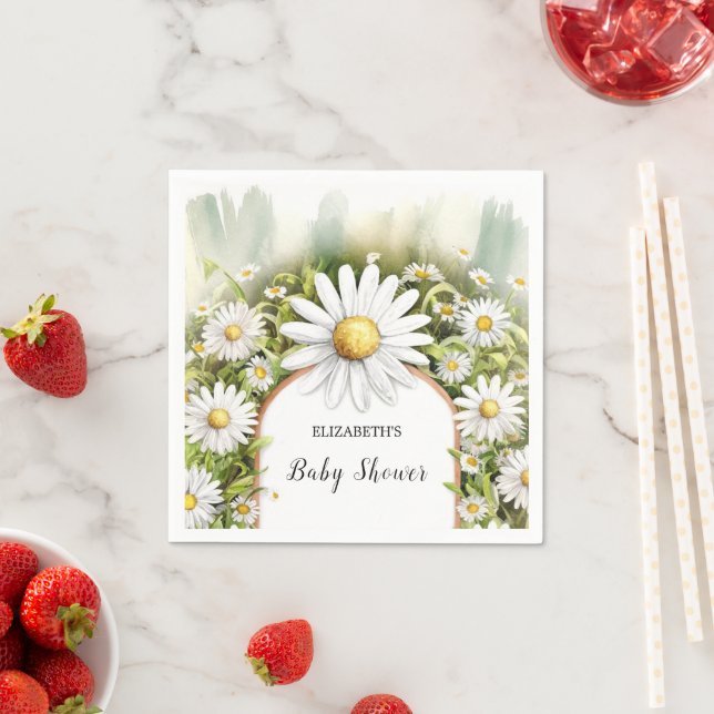 Pastel Blommigt Daisy Baby Shower Pappersservett (Insitu)