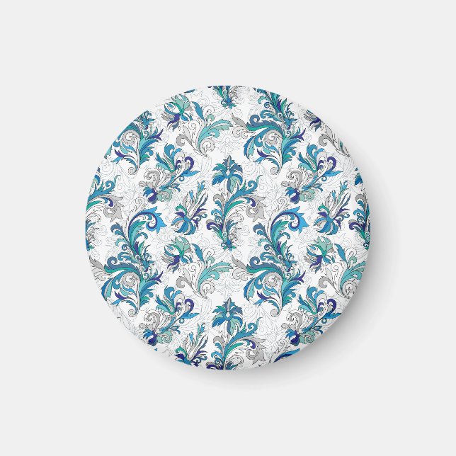 Pastel Blommigt Doodle Vintage Mönster. Magnet (Framsidan)