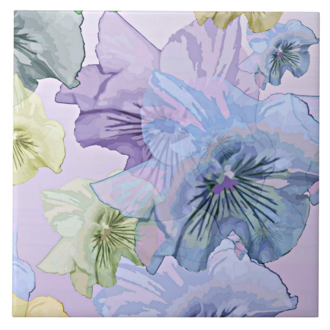 Pastel Blommigt Dream, Söt Pansies Kakelplatta (Framsidan)