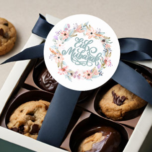 Pastel Blommigt Eid Mubarak Stickers Runt Klistermärke