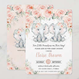 Pastel  Blommigt Elephant Twillingars Baby Shower Inbjudningar