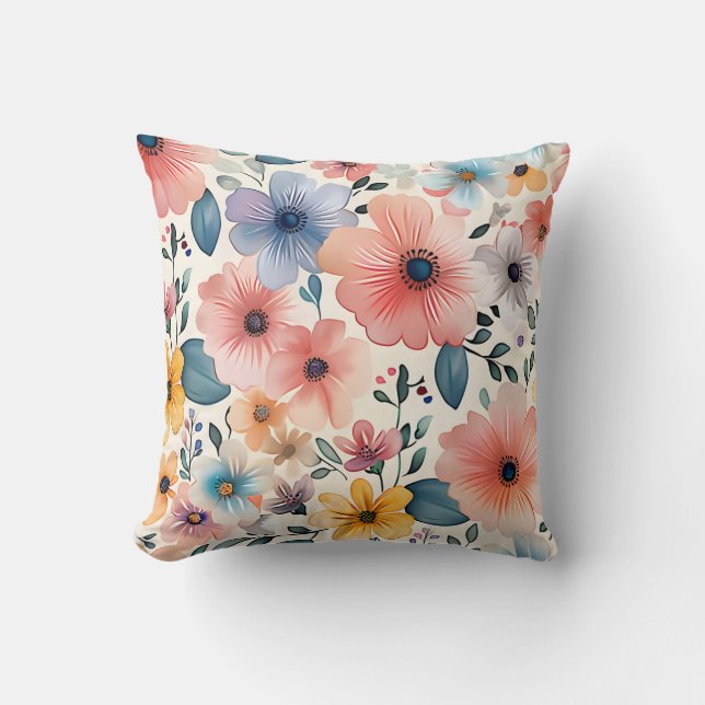 Pastel Blommigt Fantasy Kudde (Framsida)