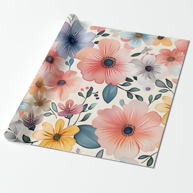 Pastel Blommigt Fantasy Presentpapper (Utrullad)