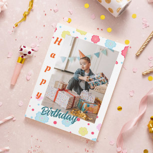 Pastel blommigt födelsedagsfoto Birthday Card Inbjudningar