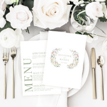 Pastel Blommigt Garden Minimalist Bröllop Menu-kor