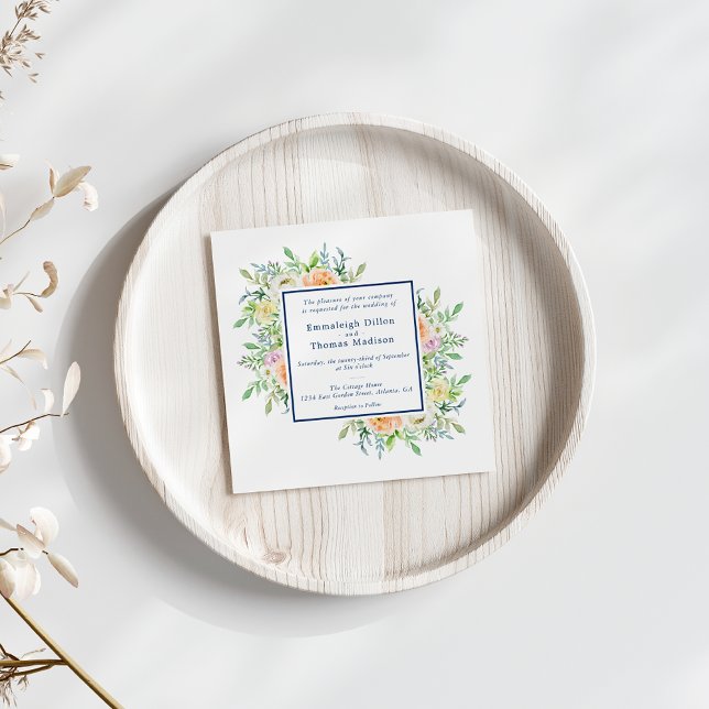 Pastel Blommigt Garden Watercolor Bröllop Inbjudningar (Skapare uppladdad)