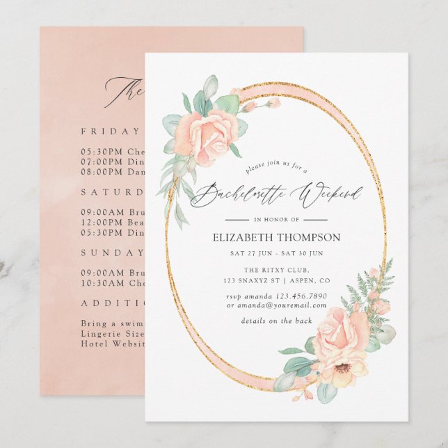 Pastel  Blommigt Geometric Bachelorette Helg Inbjudningar (Fram/baksida)