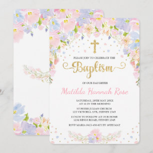 Pastel Blommigt Girl Baptism Christening-inbjudan Inbjudningar
