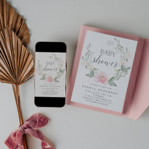 Pastel  Blommigt Greenery Baby Shower Inbjudningar