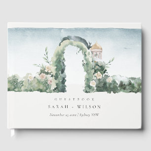 Pastel Blommigt Grönt Garden Arch Botanical Bröllo Gästböcker