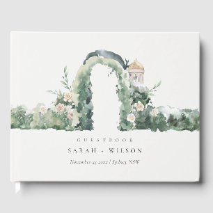 Pastel Blommigt Grönt Garden Arch Botanical Bröllo Gästböcker