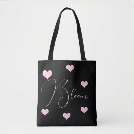 Pastel Blommigt Heart Black Tygkasse