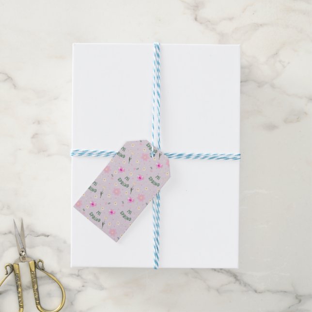 Pastel Blommigt Hi Vår Wrapping Papper Presentetikett (Med Snöre)