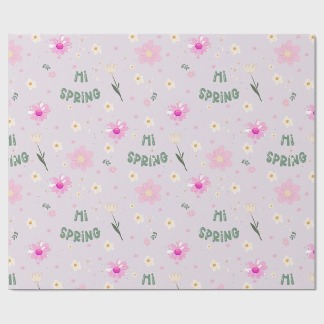 Pastel Blommigt Hi Vår Wrapping Papper Presentpapper (Platt)