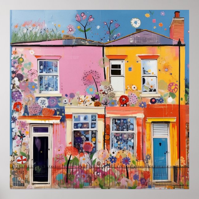 Pastel Blommigt Houses Poster (Framsidan)