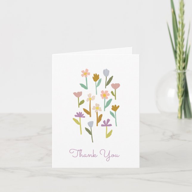 Pastel Blommigt Illustrated Boho - tackkort (Framsida)