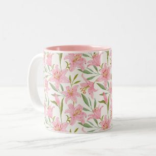 Pastel blommigt lily rosa grönt Två-Tonad mugg