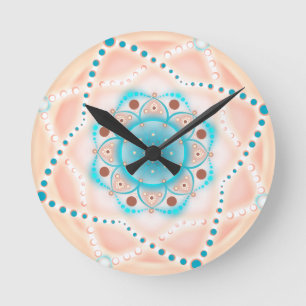 Pastel Blommigt Mandala Rund Klocka