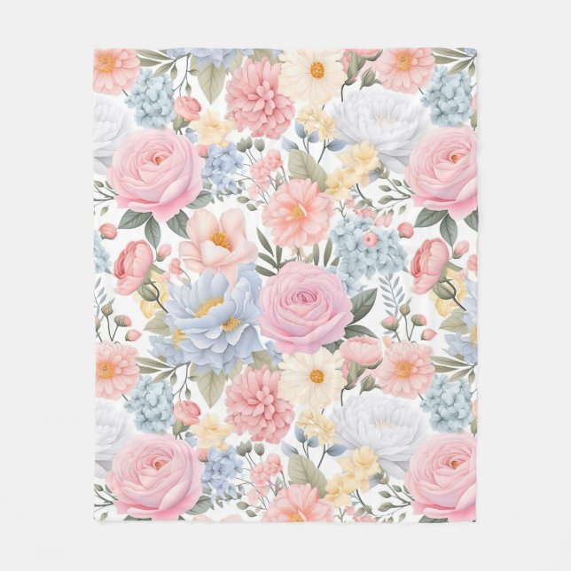 Pastel Blommigt Medley Flowers Mönster Fleecefilt (Framsidan)