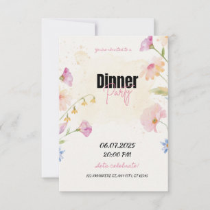 Pastel Blommigt Middag Party Inbjudan