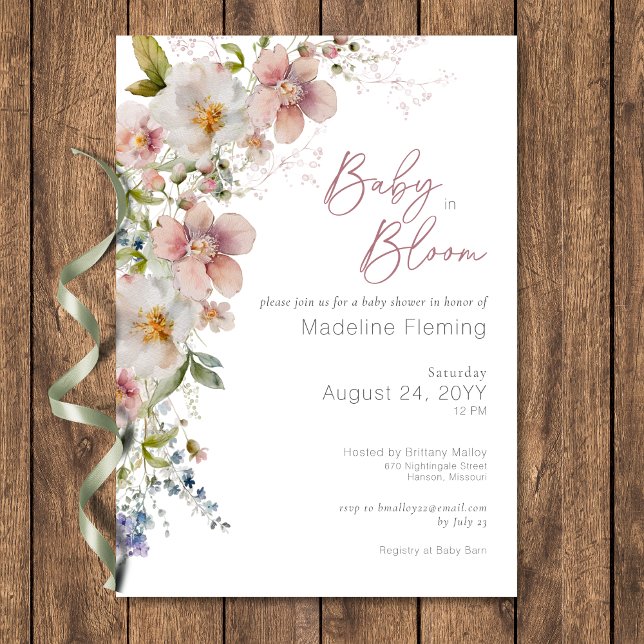 Pastel Blommigt Modern Baby i Bloom Baby Shower Inbjudningar (Pastel Floral Modern Baby in Bloom Baby Shower Invitation)