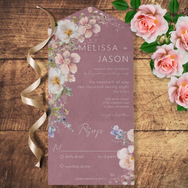 Pastel Blommigt Modern Dusty Rosa No Middag (Skapare uppladdad)