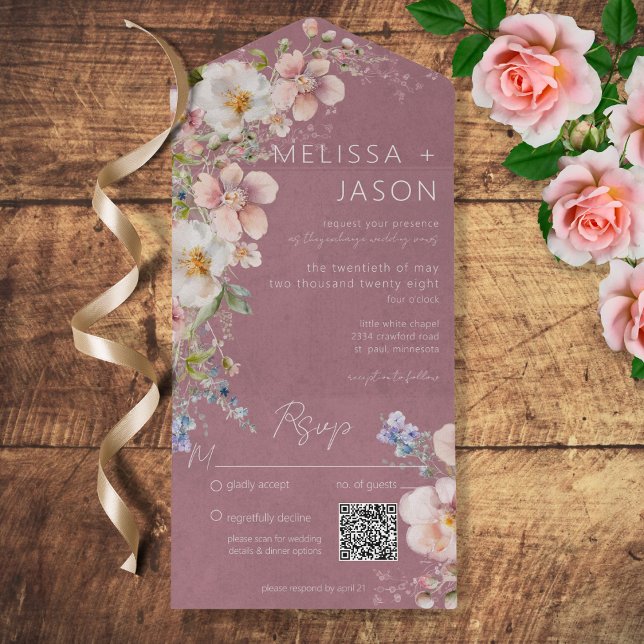 Pastel Blommigt Modern Dusty Rosa QR-kod (Skapare uppladdad)