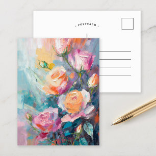 Pastel Blommigt Modern Impressionist-målning Vykort
