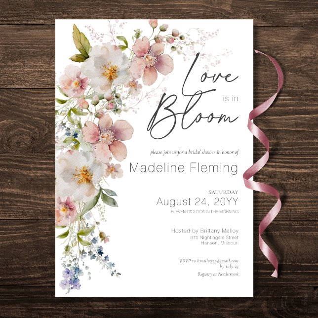 Pastel Blommigt Modern Kärlek i Möhippan Bloom Inbjudningar (Pastel Floral Modern Love In Bloom Bridal Shower Invitation)