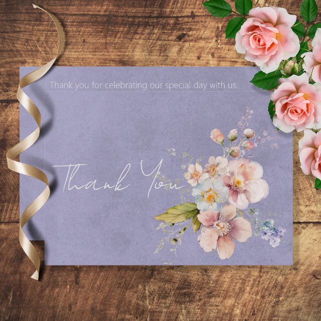 Pastel Blommigt Modern Lila Bröllop Tack Kort (Skapare uppladdad)