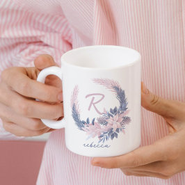 Pastel Blommigt Monogram Winter Mugg Custom Name G