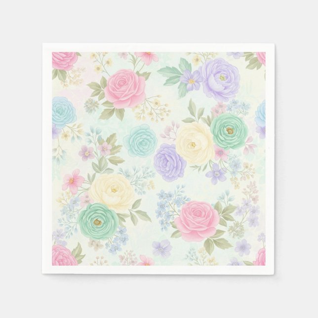 Pastel Blommigt Papprare Party Napkins Pappersservett (Framsidan)