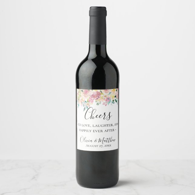 Pastel Blommigt Personlig Vin-etikett Vinflaska Etikett (Framsida)