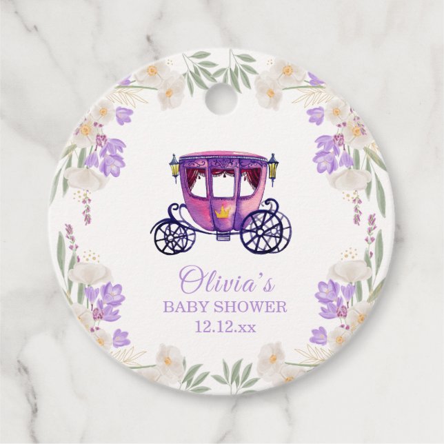 Pastel Blommigt Princess Carriage Girl Baby Shower Gåvor Etiketter (Framsida)