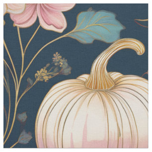 Pastel Blommigt Pumpkin Patch på Mörk blått Tyg